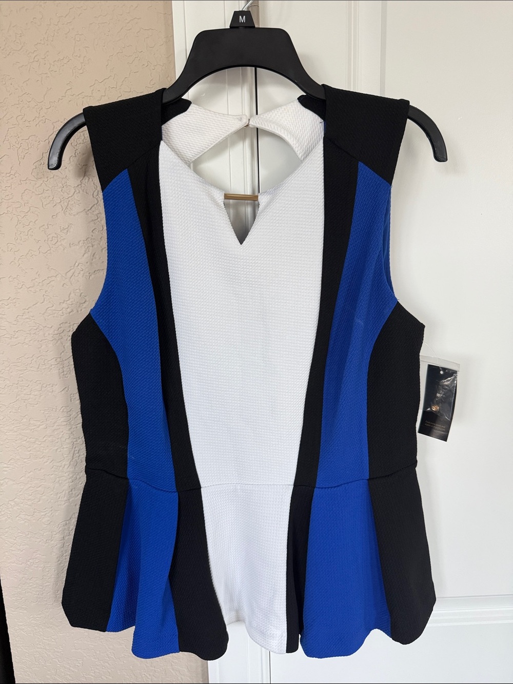 Thalia Sodi Black, White & Royal Blue Colorblock Peplum Top